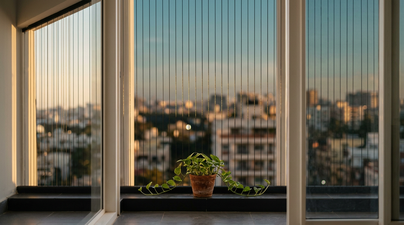 Invisible grill detail on a balcony